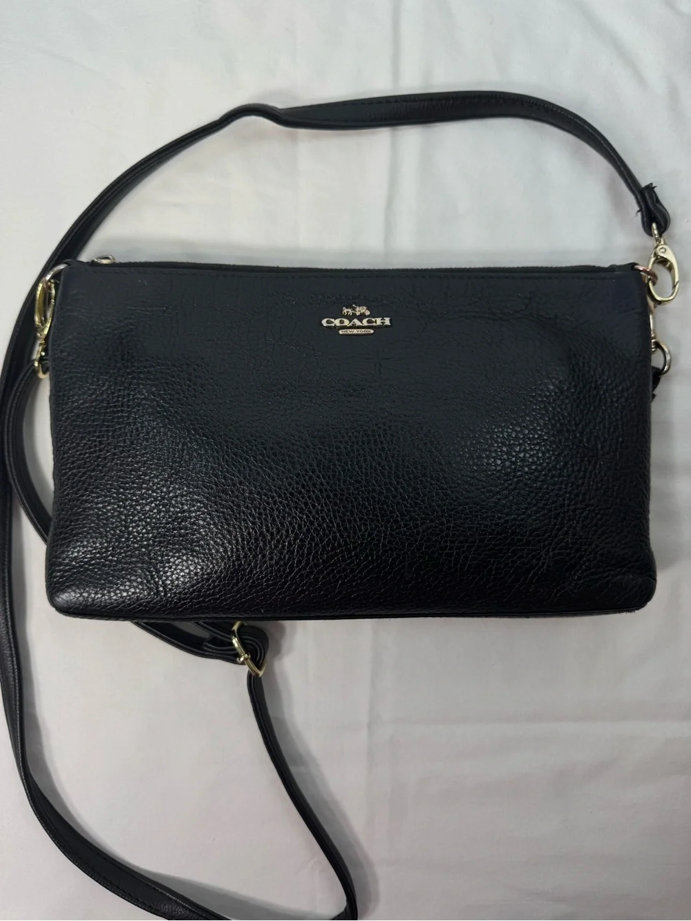 Coach Black Pebbled‎ Leather Crossbody Wristlet 25 Clutch Bag